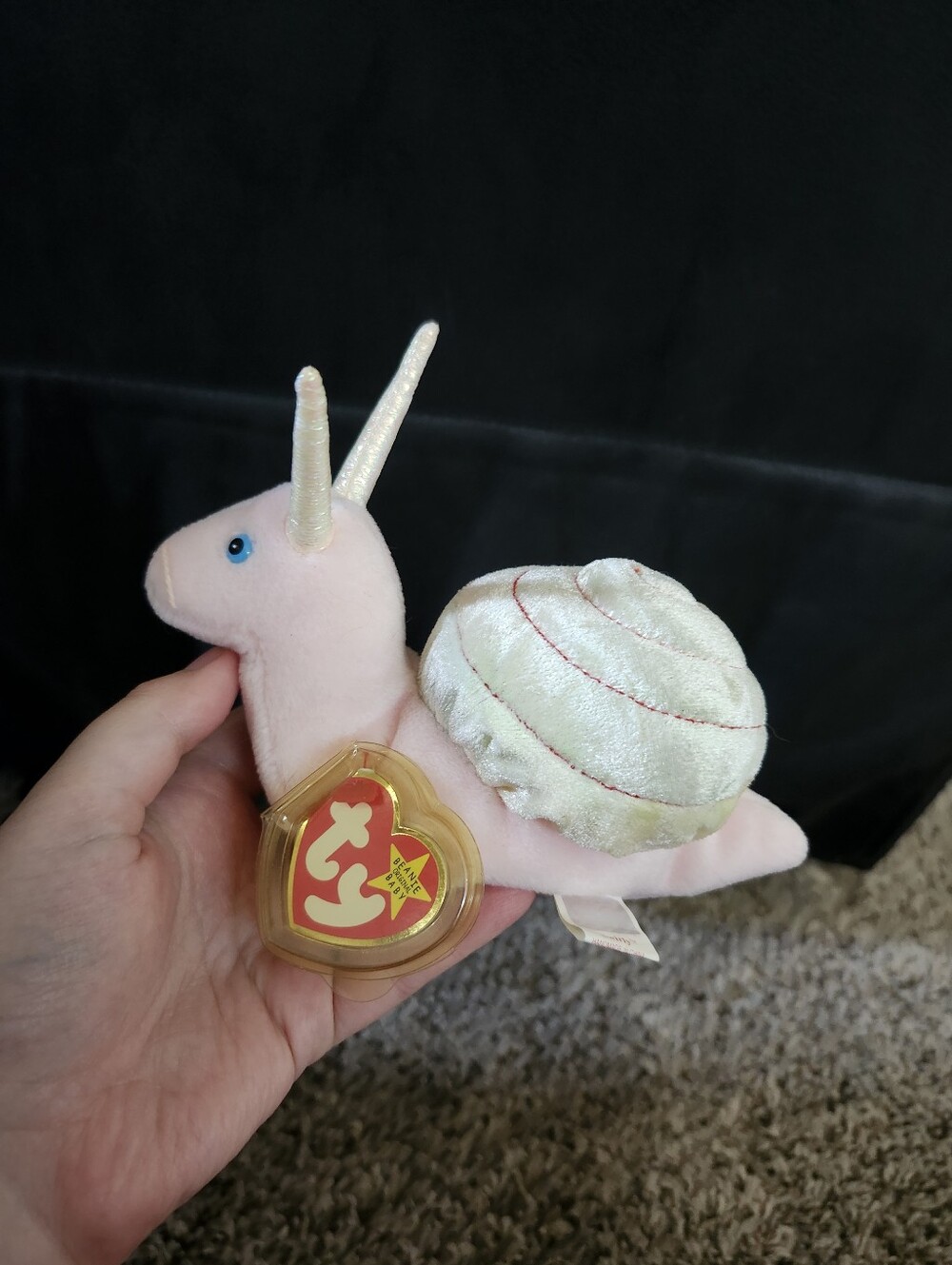Ty Pink Snail Beanie Plush with Shimmery Shell